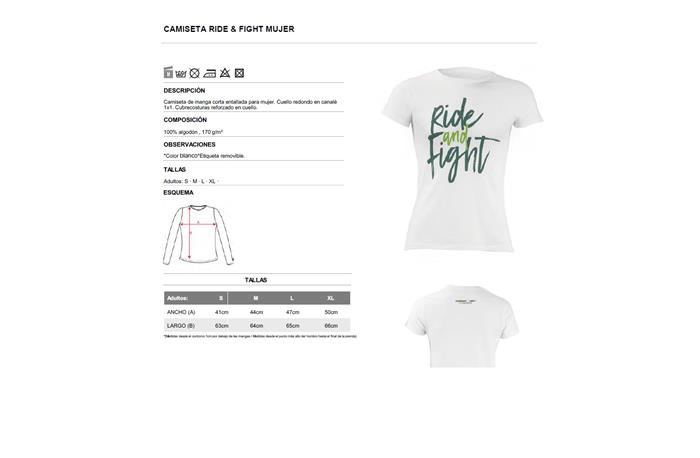 CAMISETA RIDE & FIGHT BLANCA MUJER T/L